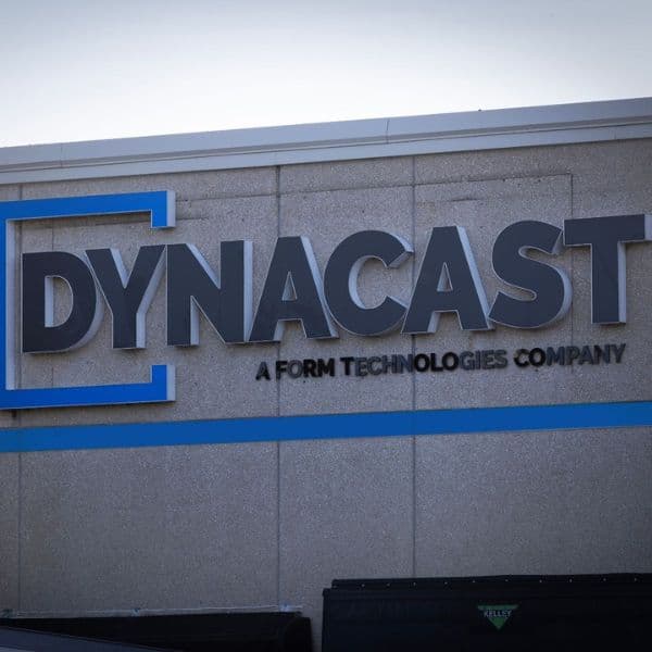 Dynacast sign on a manufacturing plant