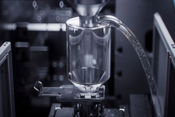 Metal chips moving through thixomolding machine